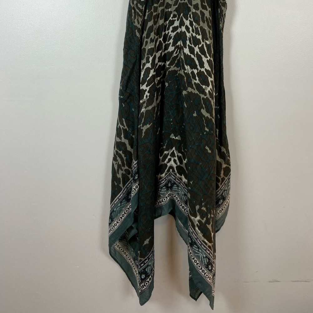 Soft Surroundings Green and Cream Maxi Dress with Handkerchief Hem - Picture 3 of 7